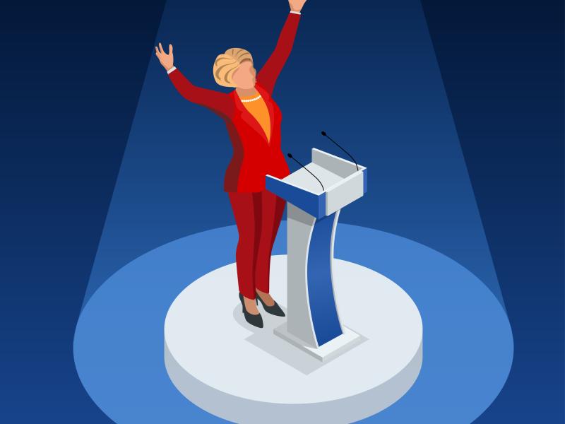graphical image of hillary clinton at a podium