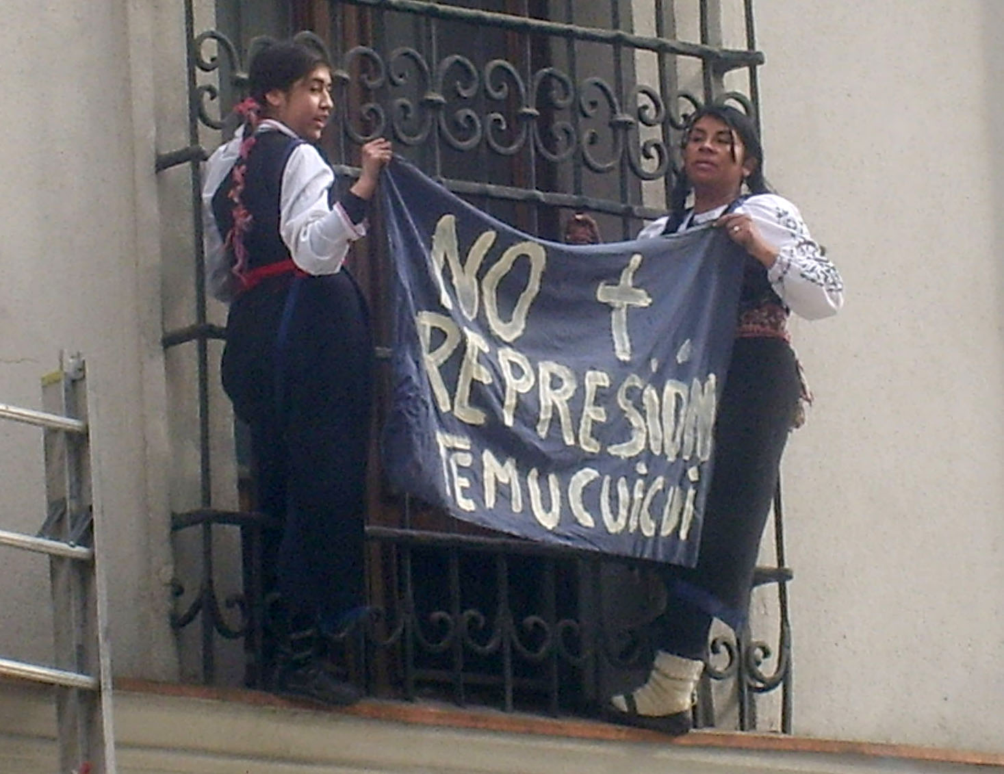 Mapuche women protesting in Temucuicui