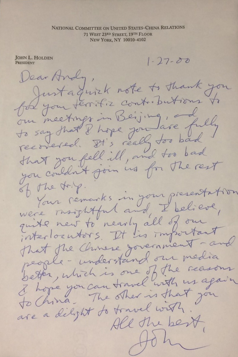 letter from John Holden to Andrew Kohut