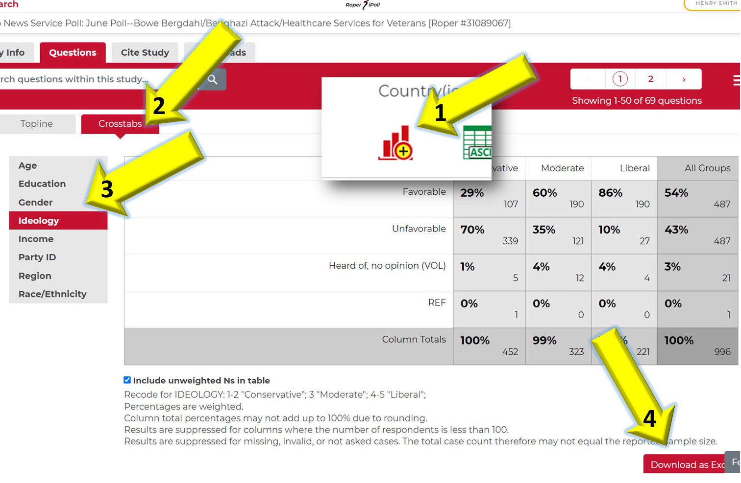 crosstab functions in new Roper iPoll