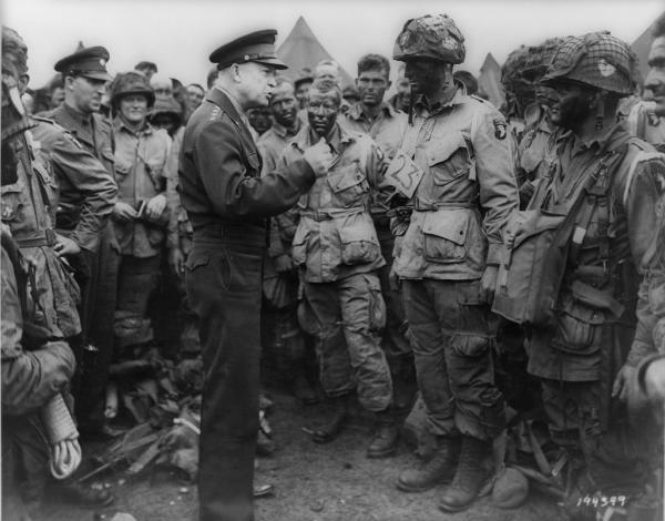 Eisenhower talks to paratroopers before D-day