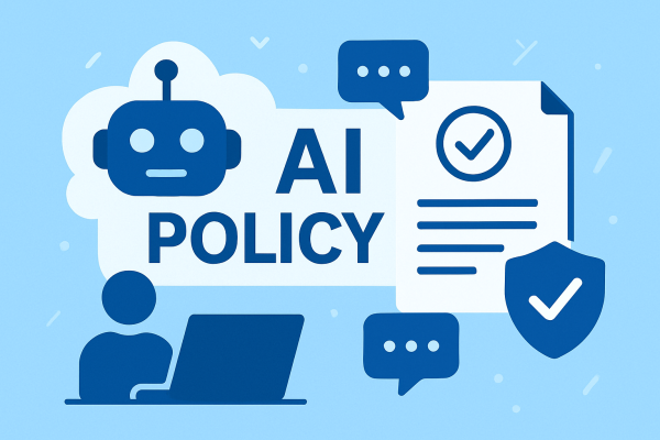 AI Policy image with human profile computer user and robot head