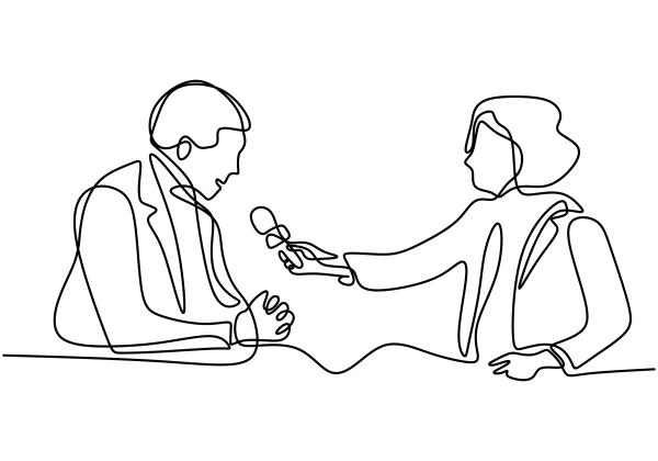 line drawing of an interviewer and subject