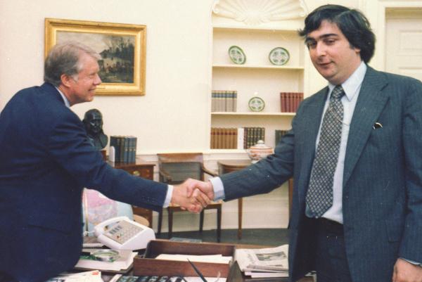 Jimmy Carter and Pat Caddell shaking hands