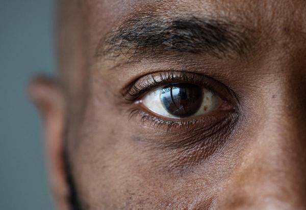 close up of a black american man's eye