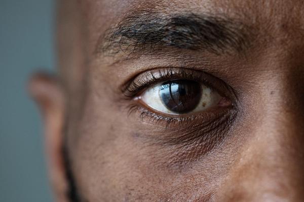 close up of a black american man's eye