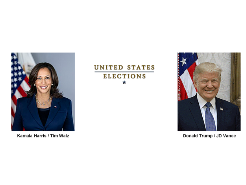 Headshots of Kamala Harris and Donald Trump