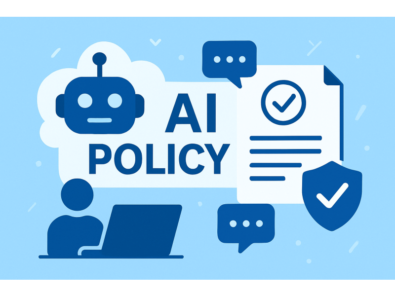 AI Policy image with human profile computer user and robot head