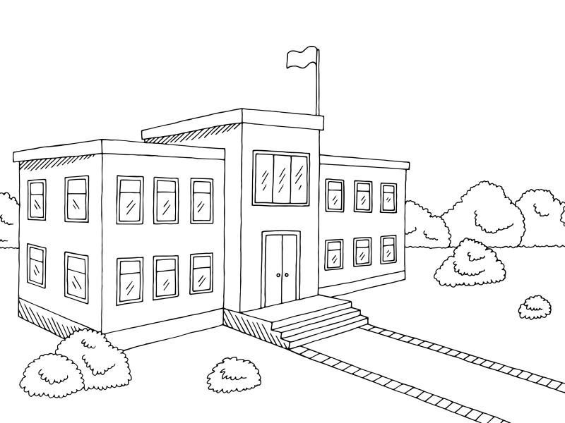 line drawing of a school