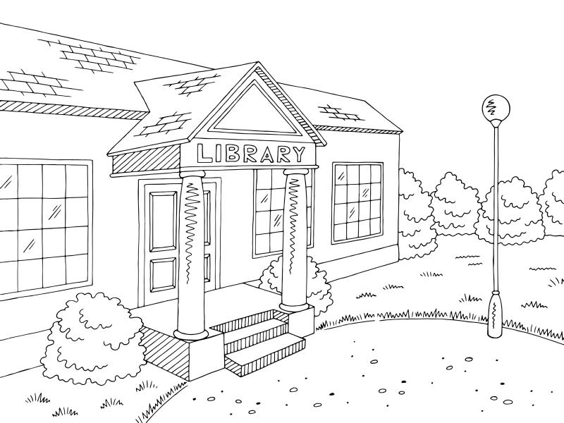line drawing of a public library