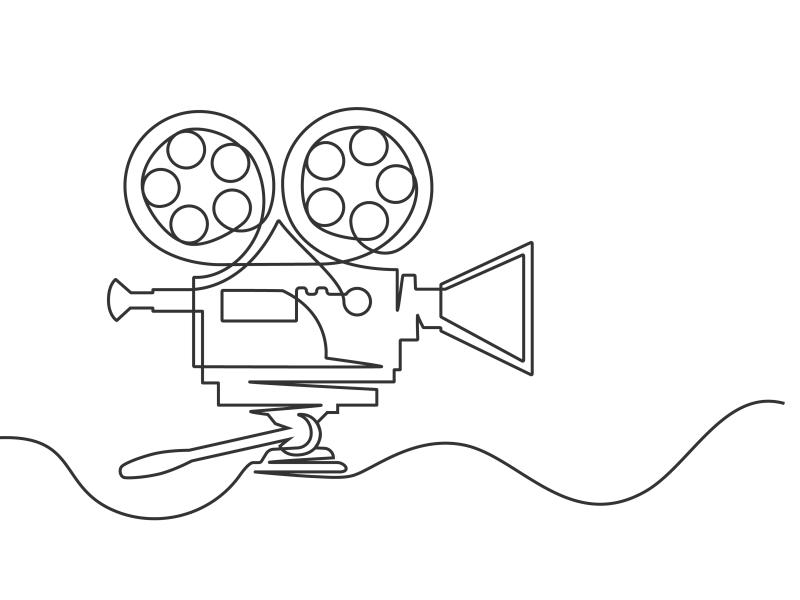 line drawing of a movie camera