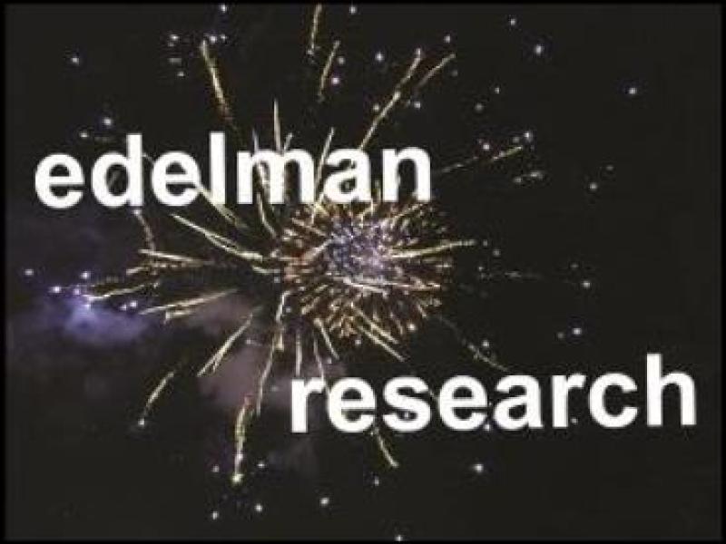 Edelman research logo with the words with fireworks behind them