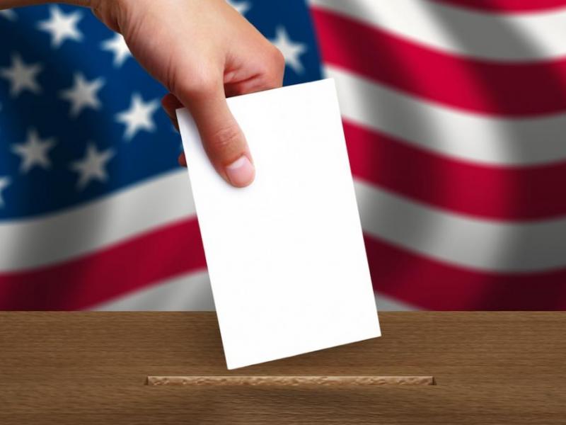 Hand placing ballot in box