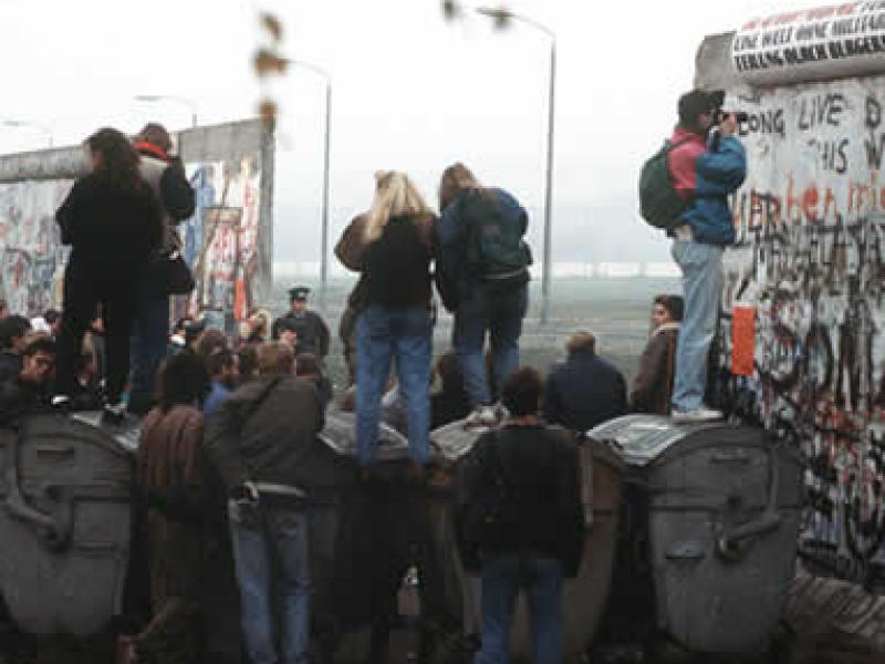 Berlin wall coming down