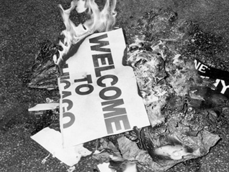 Welcome to Chicago sign on fire