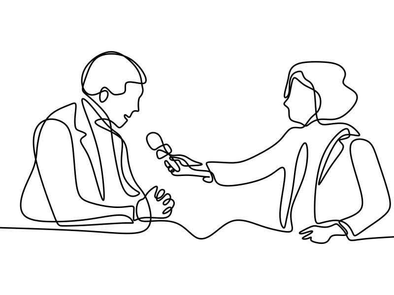 line drawing of a person speaking into a microphone